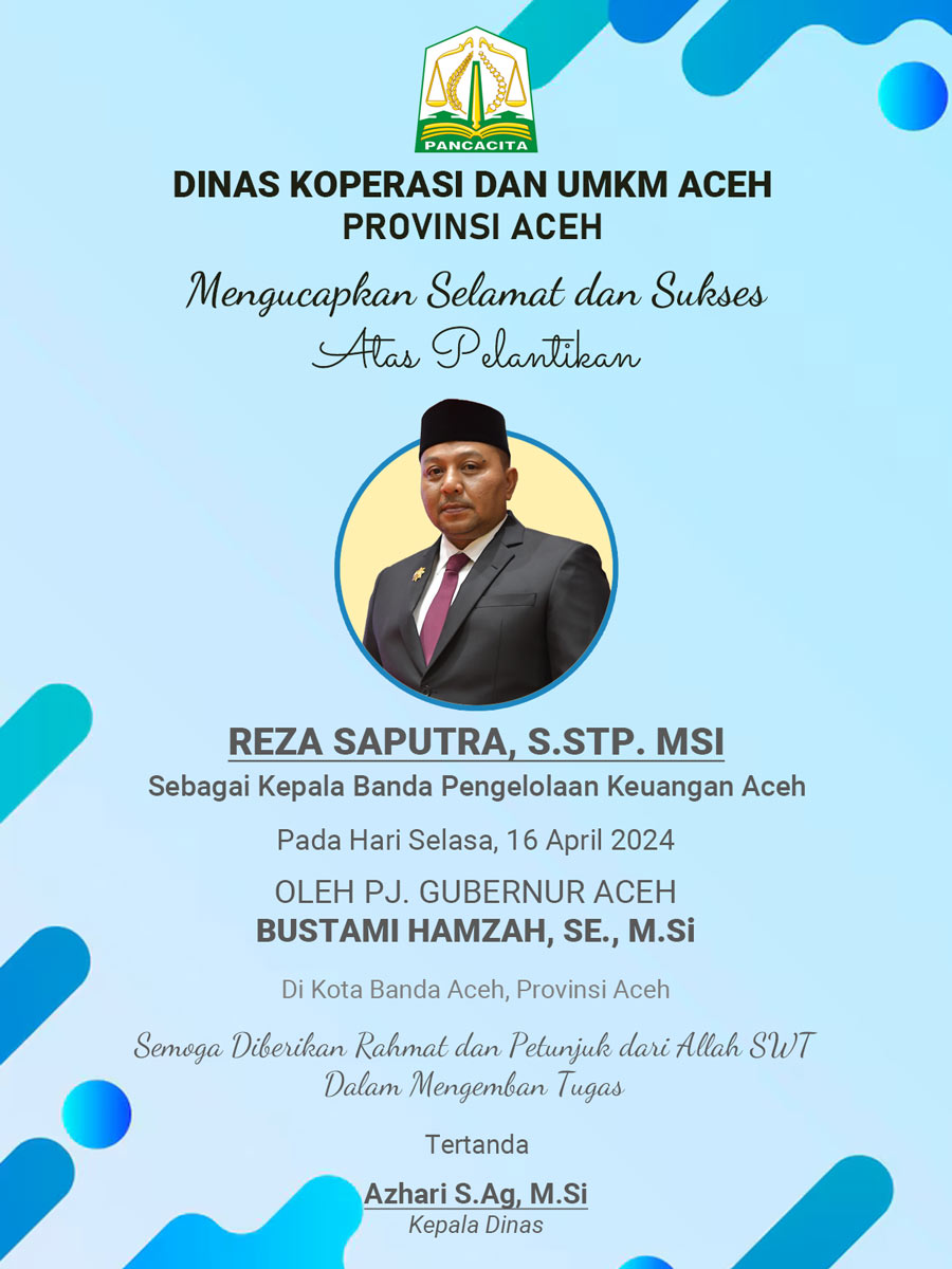 Iklan Ucapan Selamat Pelantikan Reza Saputra sebagai Kepala BPKA dari DinkoUMKM