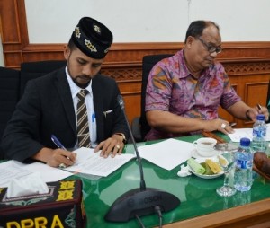 TAPA dan DPRA Teken Nota Kesepahaman Pembahasan APBA-P 2015