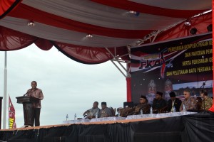 Kepala SSK Migas, Amien Sunaryadi saat menyampaikan sambutan pada acara peresmian RSUD dr. Zubir Mahmud dan Pembangunan Lapangan Blok A.