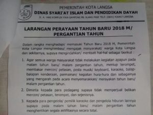 Pemko Langsa Larang Perayaan Tahun Baru