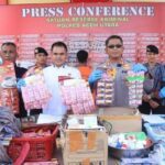 Konferensi pers pembongkaran kasus obat-obatan dan jamu palsu. Foto: Dok. Polres Aceh Utara
